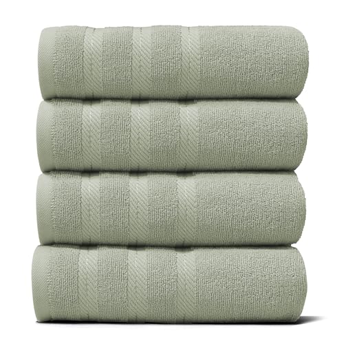 Hearth & Harbor Luxury Hand Towels - 100% Ring Spun Cotton Hand Towels for Bathroom, Shower, Spa, Soft & Absorbent Towels, 4 Piece Set, Sage Green