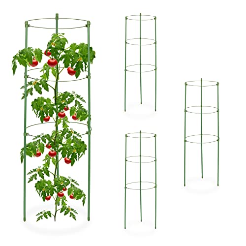 Relaxdays Climbing Aid Set of 4, Metal & Plastic, 60 cm, 3 Adjustable Rings, Trellis Frame Vines Garden Plants, Green