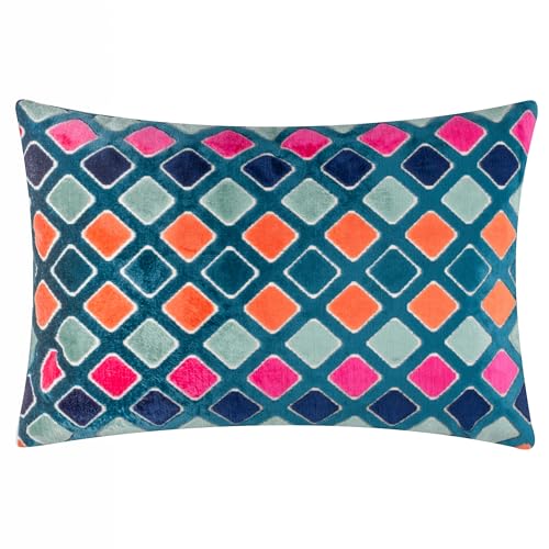 furn. Metro Diamond Polyester Filled Cushion – Geometric Velvet Jacquard Decorative Pillow (Multicolour – 40x60cm)
