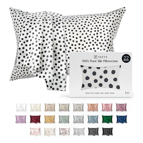 "TAFTS 22mm 100% Pure Mulberry 6A Silk Pillowcase for Hair & Skin with Zipper Closure, Cooling, Natural, Organic, Double Sided Silk Pillow Case (Polk SPOT, Queen Size, 20""x30"")"