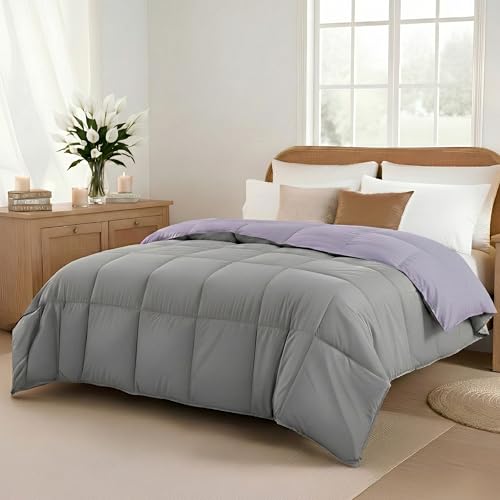 Modern Threads Down Alternative Microfiber Quilted Reversible Comforter & Duvet Insert - Soft, Comfortable Alternative to Goose Down - Bedding for All Seasons Amethyst/Silver Full/Queen