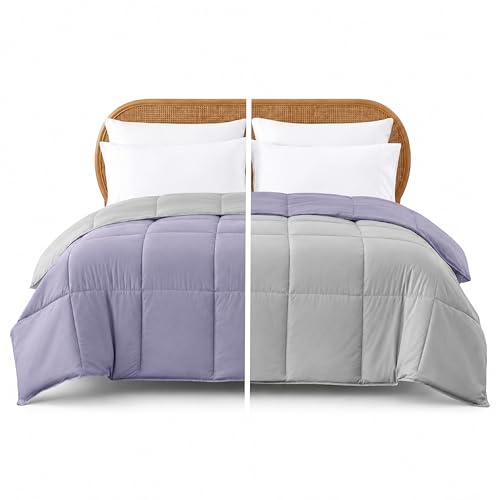 Modern Threads Down Alternative Microfiber Quilted Reversible Comforter & Duvet Insert - Soft, Comfortable Alternative to Goose Down - Bedding for All Seasons Amethyst/Silver Full/Queen