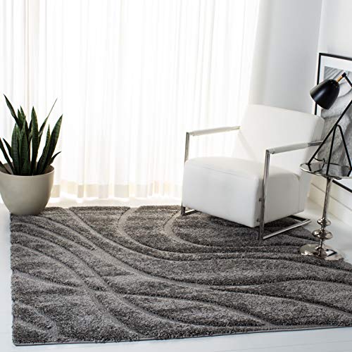 Safavieh Shag Rug for Living Room, Dining Room, Bedroom - Florida Shag Collection, High Pile, in Grey and Grey, 160 X 229 cm