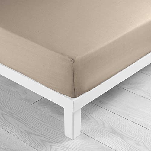 douceur d'intérieur, Fitted Sheet (140 x 190 cm) Lina Sand, 100% Cotton