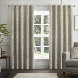 Curtina Ivory Damask Velvet Blackout Curtains 90 x 72 Inches (229 x 183 cm) – Eyelet – 2 Panels – Thermal and Soundproof – Cream Baroque Drapes for Bedroom and Living Room – Montrose Collection