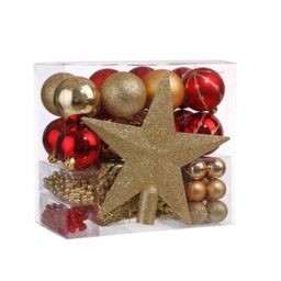 Wintem 44 Pieces Red and Gold Christmas Tree Decorations Home Decorations with Various Shapes and Glossy and Matte Finish, Easy to Hang and Shatterproof for a Bright and Refined Christmas