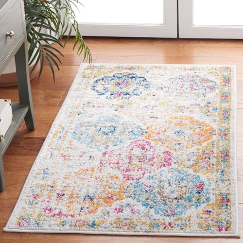 Safavieh Distressed Rug for Living Room, Dining Room, Bedroom, Madison Collection, Short Pile, in Cream and Multi, 69 x 122 cm