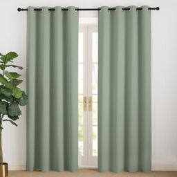 NICETOWN Door Curtain Cold Protection Blackout Curtain for Children's Room Set of 2 Sage Green H 200 x W 140 cm Long Curtains Living Room Modern Eyelet Curtain