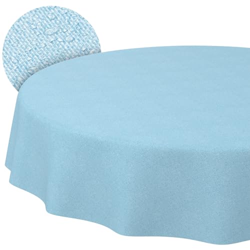 ANRO Washable Tablecloth Pastel Blue Linen Look Round Diameter 120 cm - Weatherproof Garden Tablecloth - Coated Fabric Table Linen - Dirt & Water-Repellent - Easy Care