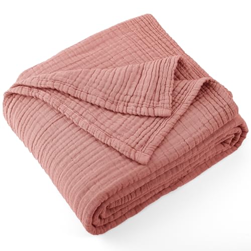 Carriediosa 100% Cotton Muslin Throw Blanket 66 x 90 Summer Gauze for Adult - 4-Layer Twin XL Throw Blanket for Bed Sofa Couch, Comfy Featherlight Airy Linen Coverlet All Season, Dusty Rose