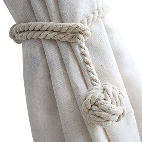 Melaluxe 2 Pack Curtain Tiebacks - Heavy Duty Curtain Rope Tieback, Handmade Rural Decorative Curtain Holdbacks (Beige)