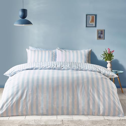 Sassy B Stripe Tease Reversible King Duvet Cover Set with Pillowcases Blue