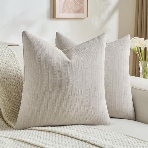 FUTEI Oatmeal Decorative Throw Pillow Covers 24x24 Inch Set of 2,Soft Cozy Wheat Ear Striped Patterns European Cushion Cases,Modern Home Decor for Couch Bed Living Room