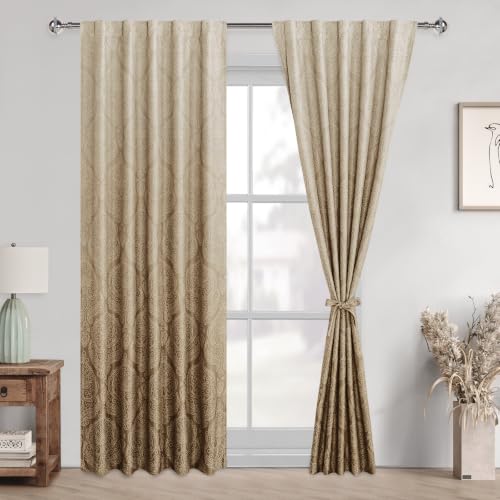 DWCN Ombre Room Darkening for Bedroom 84 inches Length - Back Tab Damask Design Thermal Insulted Tieable Window Drapes Light Blocking Curtains for Living Room, 2 Panels, W42 x L84, Taupe