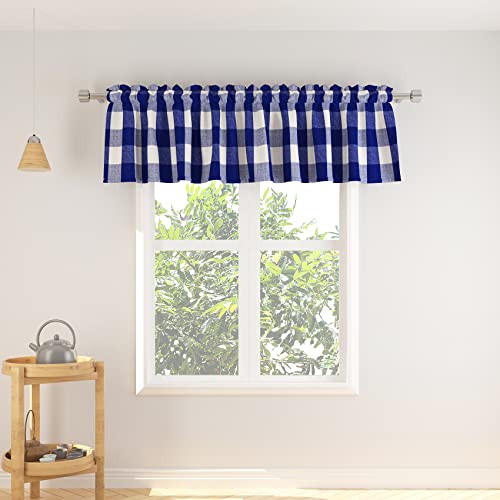Natus Weaver 1 Panel Valance Curtains 14 inches Long Curtain Valance Living Room Buffalo Plaid Gingham Check Bedroom Window Farmhouse Curtain Valance Navy Blue & White