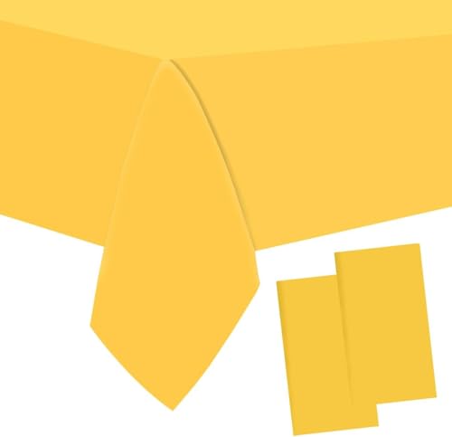 Jepeux 4 Packaging Yellow Plastic Tablecloth, 54 inch x108 inch Rectangular Disposable Party Table Cover, Suitable for Birthday, Graduation, Restaurant, Wedding Decoration Tablecloth
