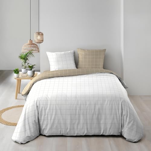 Douceur d'Intérieur, Reversible 3-Piece Bedding Set (200 x 200 cm) Cadria, 100% Cotton