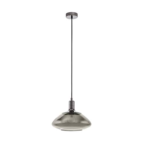 Eglo Pendant Lighting Torrontes, Ceiling Light Fitting, Hanging lamp for Dining Room Made of Black Nickel Metal and Smoked Glass in Transparent Black, E27 Socket, Ø 13.8“