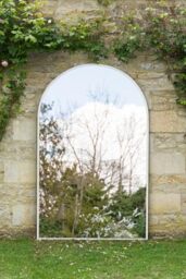 "MirrorOutlet The Arcus - White Framed Modern Full Length Arched Leaner Wall Garden Mirror 75"" x 47"" 190x120cm Silver Mirror Glass with Black All weather Backing."