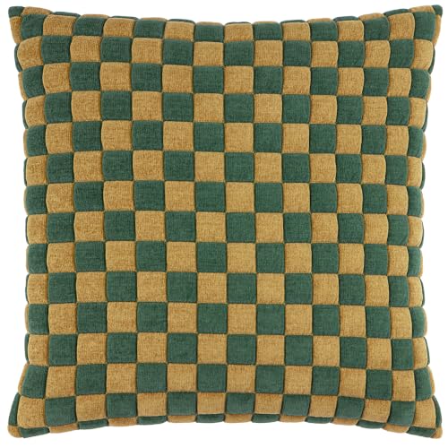 furn. Softie Checkerboard Cushion Cover (Green - 50x50cm) - Bold Checkered Quilted Textured Plain Reverse Playful Decorative Case