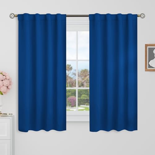 BGment Blackout Curtains 48 Inches Long for Bedroom - 38 x 48 inch Curtains Rod Pocket and Back Tab Thermal Insulated Room Darkening Curtains for Kitchen/Cafe Room, 2 Window Panels, Classic Blue