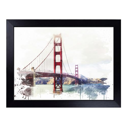 Lap Tray with Bean Bag Cushion, The Golden Gate Bridge San Francisco - Handmade in the UK, Raised Wooden Edge, Padded Cushion, Heat-Resistant Wipe-Clean Surface, for Meals, Laptops and Crafts