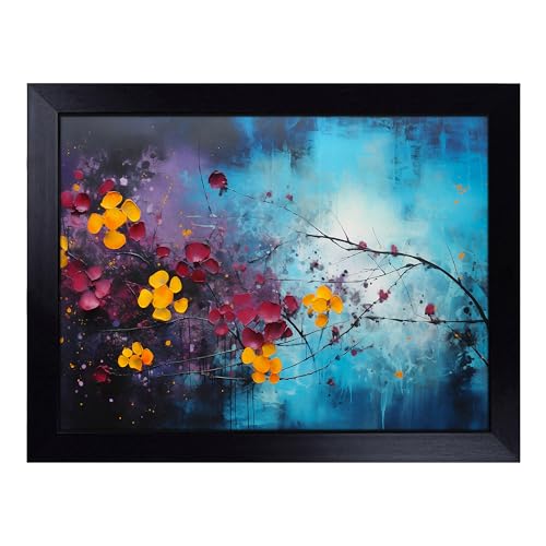 Lap Tray with Bean Bag Cushion, Cosmos Flowers Abstract - Handmade in the UK, Raised Wooden Edge, Padded Cushion, Heat-Resistant Wipe-Clean Surface, for Meals, Laptops and Crafts