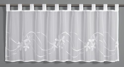 Gardinia Bistro Curtain Voile Floral Embroidery White 135 x 45 cm