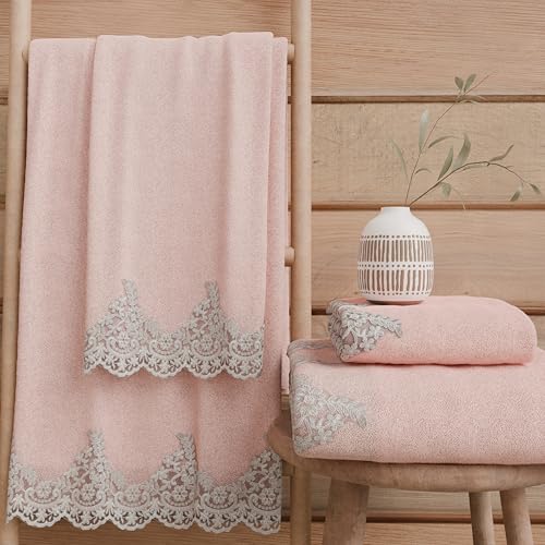 PETTI Artigiani Italiani - 100% Cotton Terry Bath Towels, 1+1 Towel Set, 2 Pieces 1 Face Towel and 1 Hand Towel, Pink