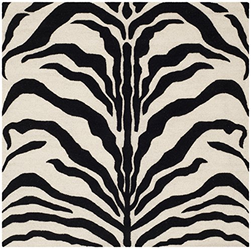 Safavieh Animal Print Rug for Living Room, Dining Room, Bedroom - Cambridge Collection, Short Pile, in Ivory and Black, 120 x 120 cm