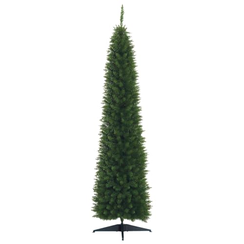 HOMCOM 7ft Unlit Artificial Christmas Tree Pencil Slim Xmas Tree Green - Solid Stand, Realistic Branches