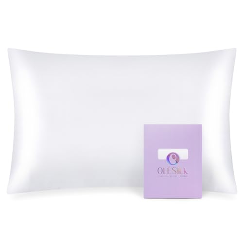 OLESILK 100% Mulbery Silk Pillowcase with Hidden Zipper for Hair and Skin Beauty,Both Sides 19mm Charmeuse Gift Box - White, Toddler