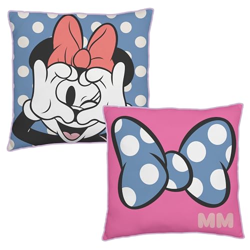 Disney Minnie Mouse Officially Licensed Square Cushion, Super Soft Pillow - Dots Reversible Design - Perfect For Bedroom Or Living Room Décor - 40 x 40cm