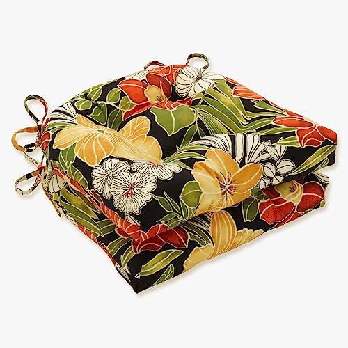 Pillow Perfect Outdoor - Indoor Paragon Maui Reversable Chair Pad (Set of 2), 40.5 X 21 X 3, Red