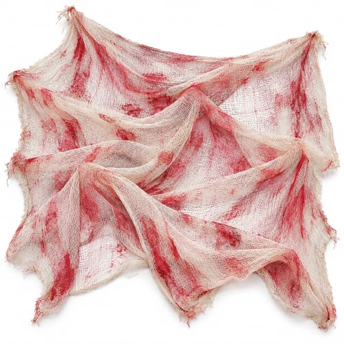 3Pcs Bloody Halloween Gauze Tablecloth, 152x213cm Haunted House Table Decor - White Gauze with Red Blood Effect, for Halloween Table Drapes, Wall Hangings, Window Scenes & Haunted House Party Decorations
