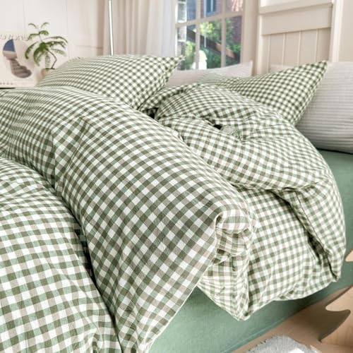 LifeTB Twin XL Comforter Set Green Gingham Comforter for Men Boys Geometric Plaid Comforter Set Grid Checkered Pattern Comforter with 2 Pillowcases Fluffy Soft Plaid Gingham Bedding Set Twin XL
