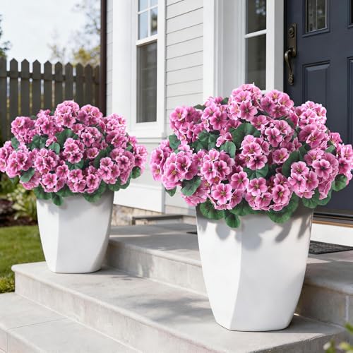"12 Bundles 14""Artificial Geranium Flowers, Realistic Silk Bouquets (Pink) - Fake Silk Flower Branches, Full Faux Stems, for Front Porch/Farmhouse/Garden/Home/Outdoor/Spring/Summer/All Season Decor"