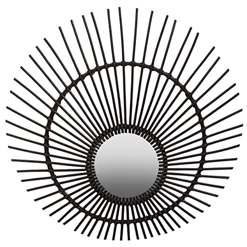 Premier Housewares Black Rattan Wall Mirror/Mirror Wall/Bathroom Mirrors Round/Hanging Mirror For Living Room/Boho Mirror Dimensions W80 X D3 X H80cm.