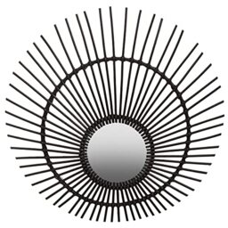 Premier Housewares Black Rattan Wall Mirror/Mirror Wall/Bathroom Mirrors Round/Hanging Mirror For Living Room/Boho Mirror Dimensions W80 X D3 X H80cm.