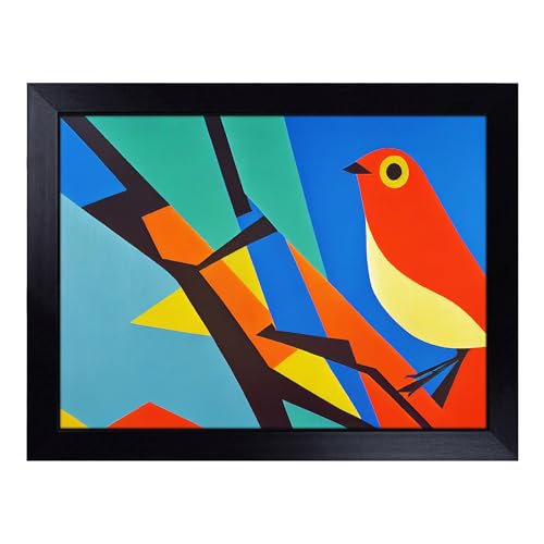 Lap Tray with Bean Bag Cushion, Pretty Bird Abstract - Handmade in the UK, Raised Wooden Edge, Padded Cushion, Heat-Resistant Wipe-Clean Surface, for Meals, Laptops and Crafts