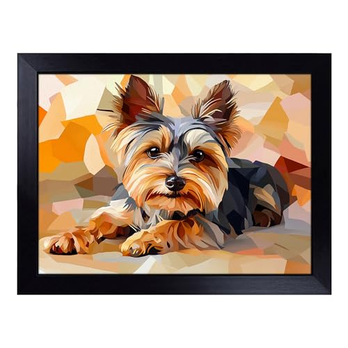 Lap Tray with Bean Bag Cushion, Yorkshire Terrier Graphic Dog - Handmade in the UK, Raised Wooden Edge, Padded Cushion, Heat-Resistant Wipe-Clean Surface, for Meals, Laptops and Crafts