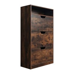Relaxdays shoe cabinet with storage, HWD: 140x80x24 cm, for 18 pairs, 3 tilt-out doors, hallway, narrow, modern, brown