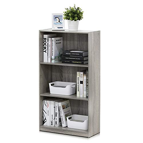 Furinno BASIC Book Shelf, 3-Tier Modern Bookshelf, Bookcase with Open Shelves, 9.3 x 21.8 x 39.5, for Living Room, Bedroom, Home Office, French Oak