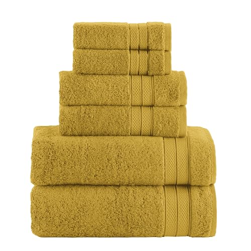 Elegant Comfort Luxury 6-Piece Towel Set, Premium Soft 100% Turkish Cotton, Three Line Popcorn Design 2 Bath Towels, 2 Hand Towels and 2 Washcloths Towel Set - Quick-Drying and Absorbent, Amber Gold