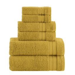 Elegant Comfort Luxury 6-Piece Towel Set, Premium Soft 100% Turkish Cotton, Three Line Popcorn Design 2 Bath Towels, 2 Hand Towels and 2 Washcloths Towel Set - Quick-Drying and Absorbent, Amber Gold