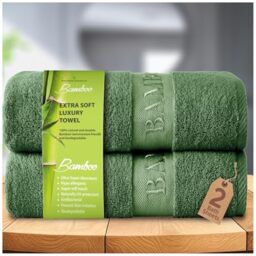 GC GAVENO CAVAILIA Bamboo Bath Sheet Extra Large (90x140cm) - 500 GSM Super Water Absorbent Towels Large Bamboo Towels 2 Pack (60% Bamboo, 40% Cotton) - Extra Soft Towel Bath Sheets - Green
