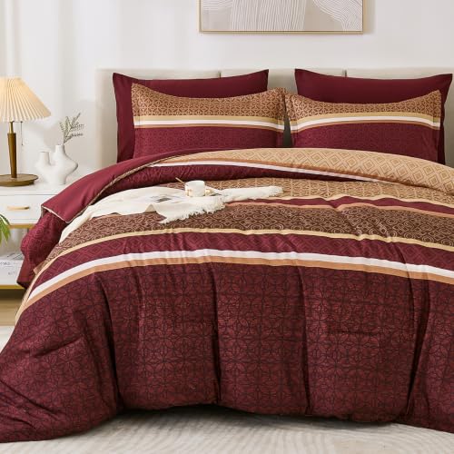 WONGS BEDDING Striped Comforter Set 7 Pieces Comforter Bedding Set-YS01AB091314K7U-A