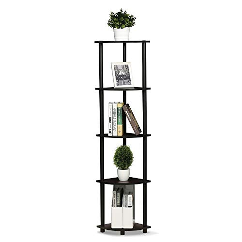 Furinno TURN-N-TUBE 5-Tier Corner Shelf, Bookcase, Dark Walnut