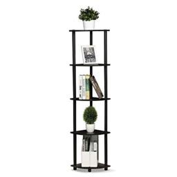 Furinno TURN-N-TUBE 5-Tier Corner Shelf, Bookcase, Dark Walnut