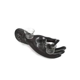 lachineuse Black Buddha Hand with 3 Candle Holders – Asian Decoration – Length 33 cm